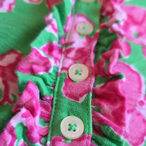 Lilly Pulitzer Pink and Green Butterfly Floral Polo Dress with Ruffles sz Small - Picture 4 of 7